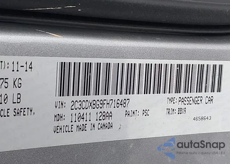 2015 Dodge Charger Se из США, поврежденный, VIN 2C3CDXBG9FH716487